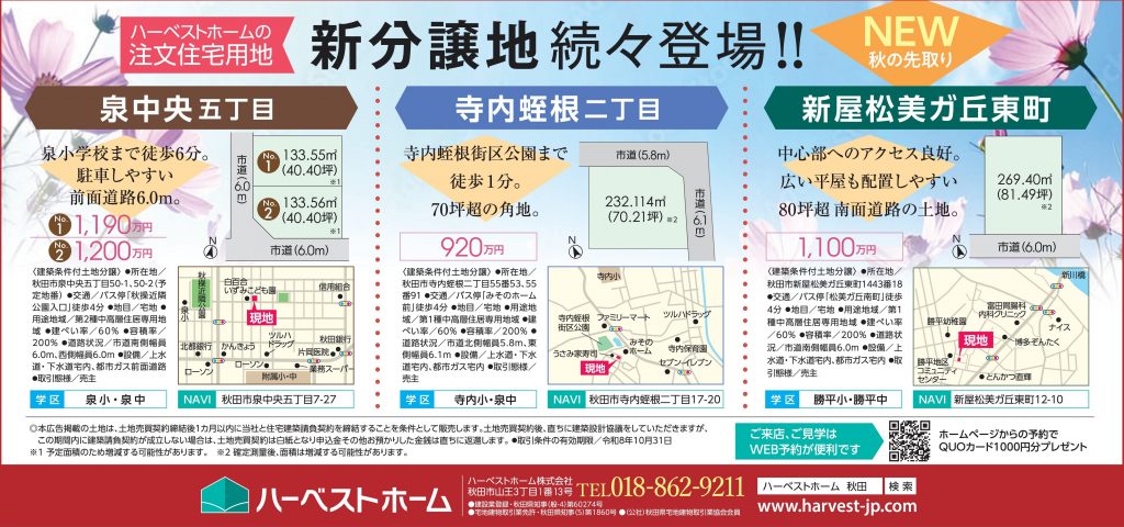 サムネイル:新分譲地続々登場「泉中央5丁目」「寺内蛭根2丁目」「新屋松美ガ丘東町」